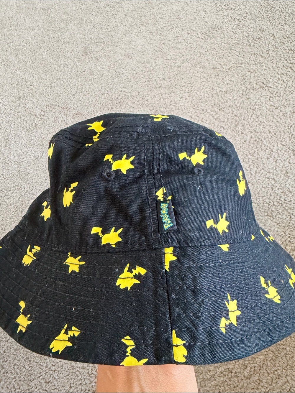 Pikachu Print Black Bucket Hat